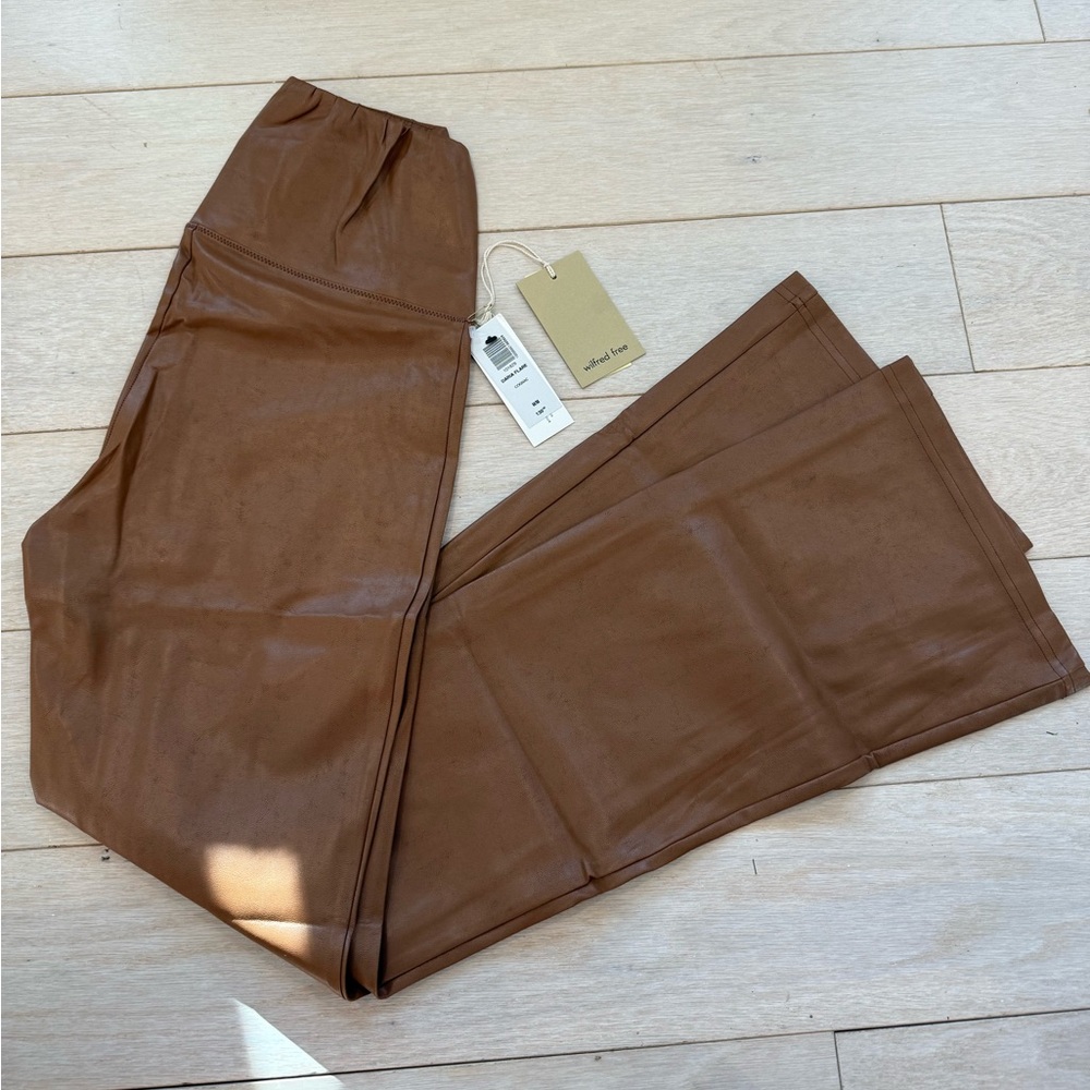 Faux-Leather Wide Leg Pants - Brown